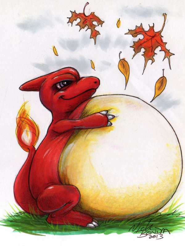 ambiguous_gender belly big_belly fire flaming_tail grass hand_on_belly huge_belly hyper hyper_belly plant simple_background solo tail white_background nick_bondra nintendo pokemon charmeleon generation_1_pokemon pokemon_(species) reptile scalie 2013 hi_res traditional_media_(artwork)