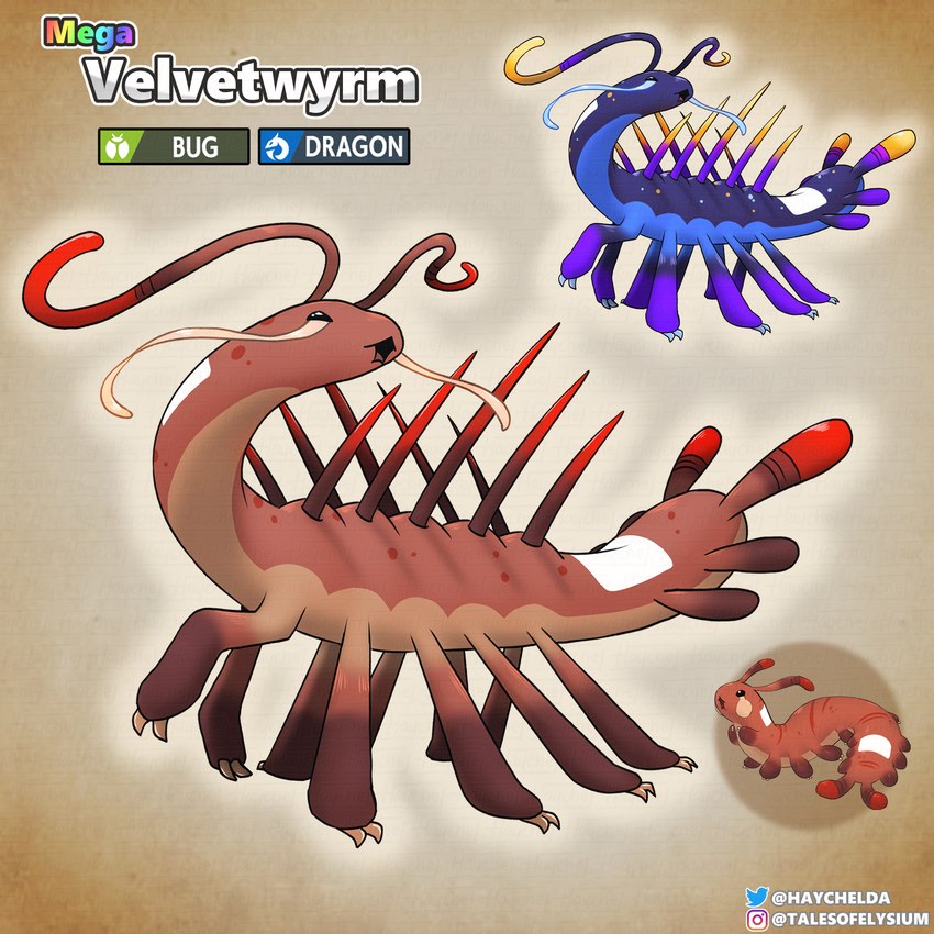 ambiguous_gender antennae_(anatomy) brown_body countershade_torso countershading feral open_mouth solo spikes spikes_(anatomy) text haychel fakemon hallucigenia velvet_worm 1:1 2023 hi_res