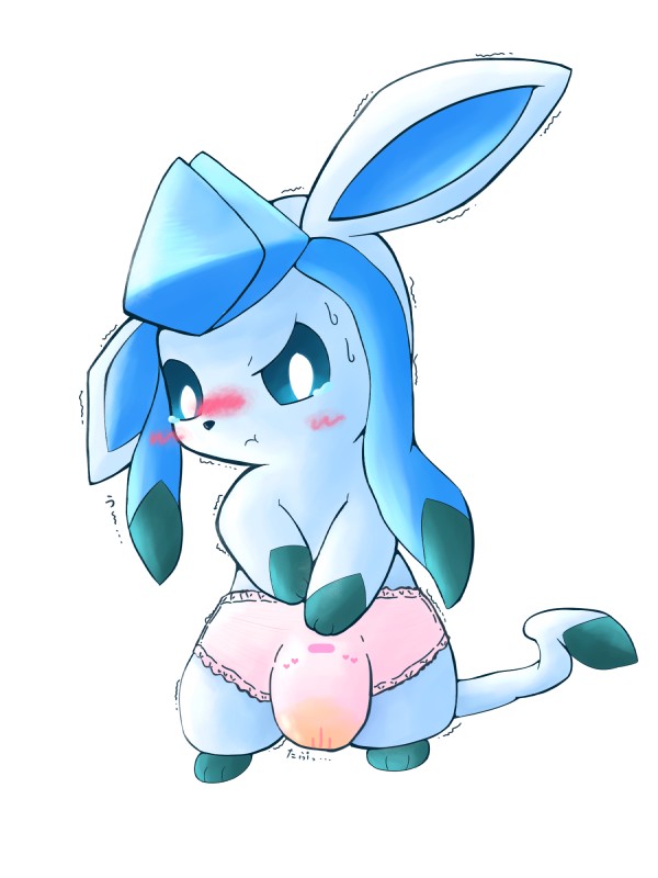 blush bodily_fluids clothed clothing diaper genital_fluids peeing simple_background solo standing unclean_diaper urine used_diaper wearing_diaper wet_diaper wetness_indicator wetting rokesys nintendo pokemon eeveelution generation_4_pokemon glaceon pokemon_(species) 3:4 hi_res