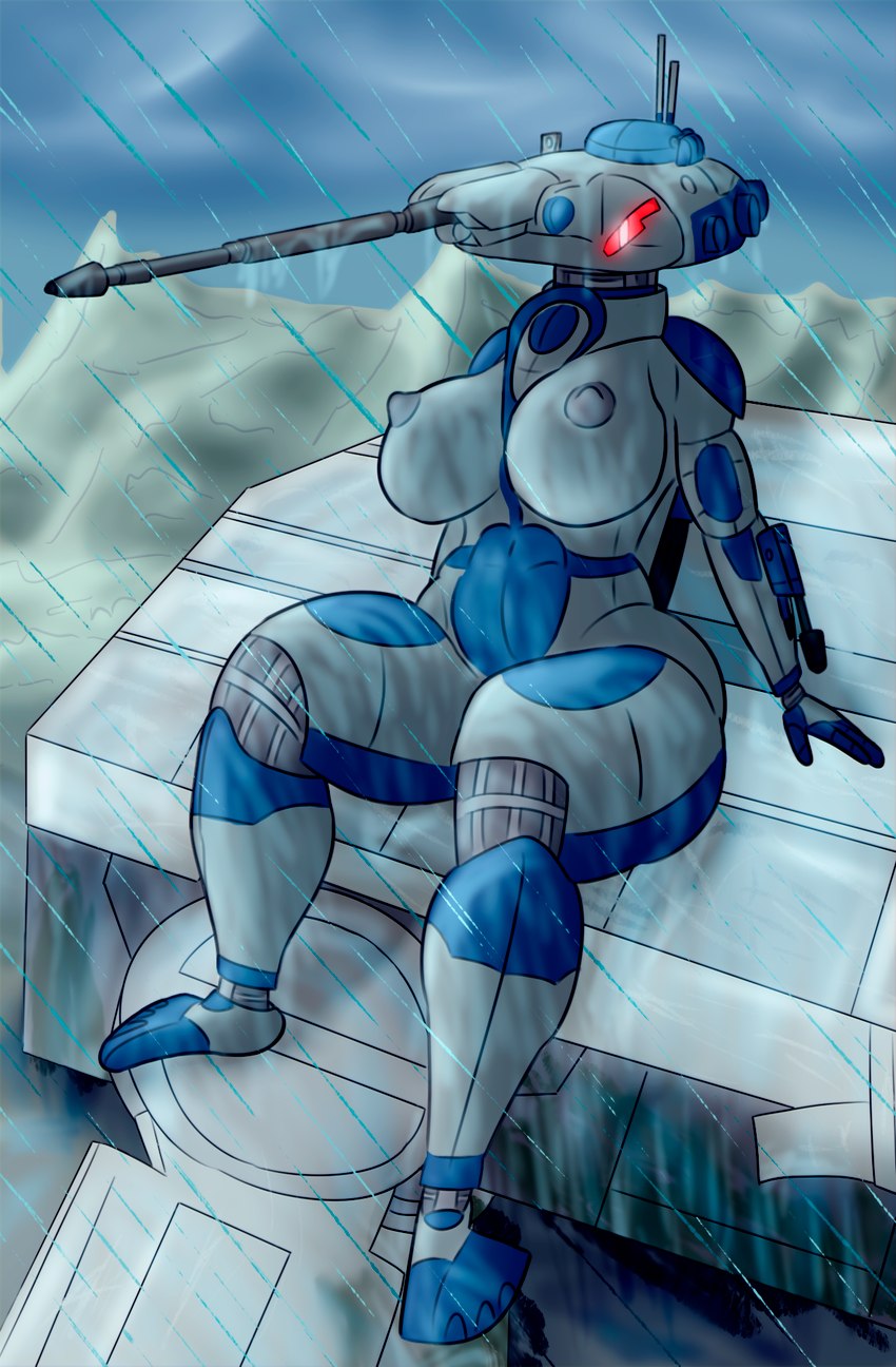 aat anthro armor armored_body armored_vehicle at-at big_breasts blaster breasts clothing cloud destroyed destroyed_vehicle dirt dirty female head_cannon hill huge_breasts machine mechanic mechanical_arm mechanical_leg mountain nipples nude nude_female red_eyes sitting sitting_on_vehicle solo tank vehicle walker wet wet_body mantrinrus star_wars humanoid living_machine living_tank living_vehicle hi_res