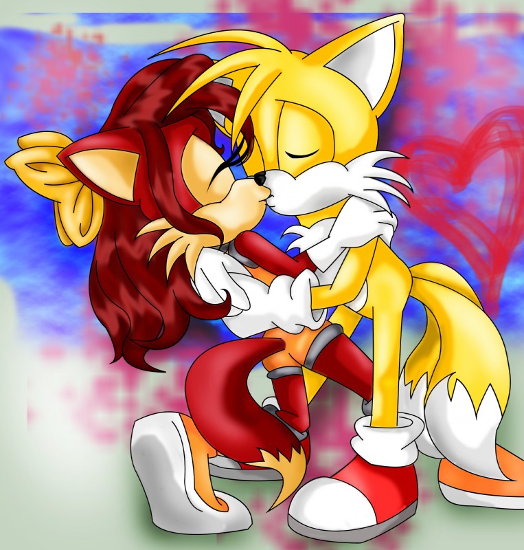 anthro blonde_hair blue_eyes canon_couple duo female hair kiss_on_lips kissing male moon-shyne archie_comics sega sonic_the_hedgehog_(archie) sonic_the_hedgehog_(comics) sonic_the_hedgehog_(series) fiona_fox miles_prower canid canine fox mammal absurd_res hi_res