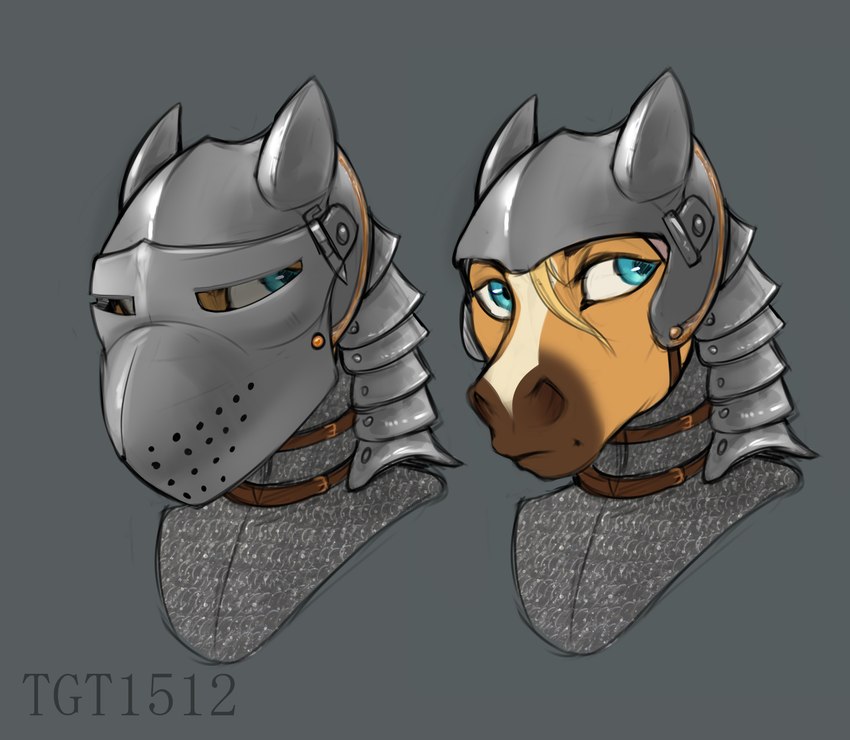 anthro armor belt blonde_hair blue_eyes chainmail clothed clothing fur hair headgear headwear helmet knight male metal protective_gear simple_background solo warrior conditional_dnp tgt1512 golden_wing equid equine horse mammal digital_media_(artwork) headshot_portrait hi_res portrait