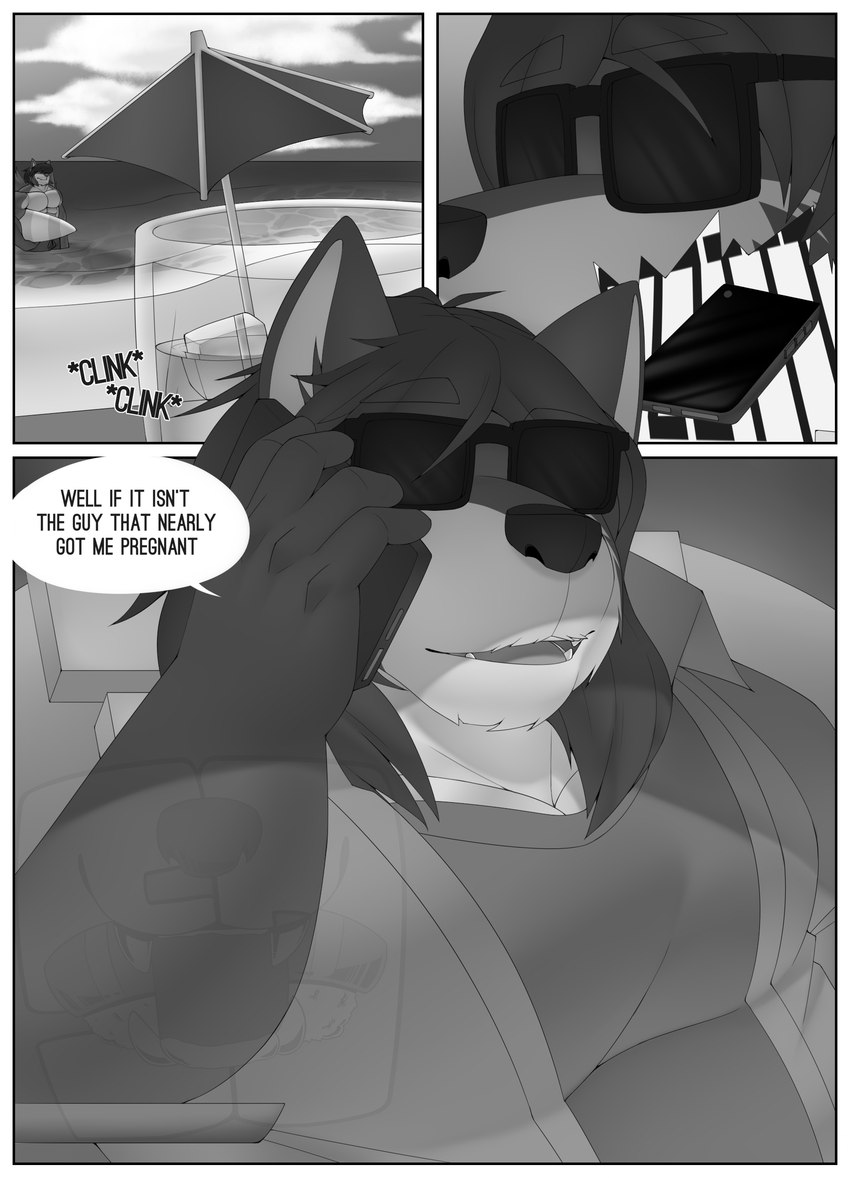 anthro dialogue male solo sush1d0g3 ken_(sush1d0g3) canid canine canis domestic_dog mammal comic hi_res monochrome