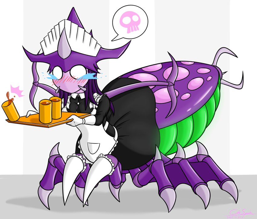 alternative_fashion arthropod_abdomen bodily_fluids clothing container embarrassed female frilly frilly_clothing glass glass_container j-fashion lolita_(fashion) maid_apron maid_uniform o_o solo spilling_drink tears uniform cdrspark blizzard_entertainment starcraft zagara_(starcraft) arthropod taur zerg zerg_queen_(starcraft) absurd_res hi_res