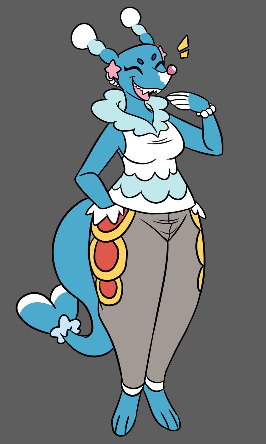 anthro blue_body bracelet breasts clothing dipstick_nose emanata eyes_closed female grey_background jewelry laugh long_ears open_mouth pink_nose simple_background smile solo wide_hips nerdyreindeer nintendo pokemon brionne generation_7_pokemon mammal marine pinniped pokemon_(species) sea_lion hi_res