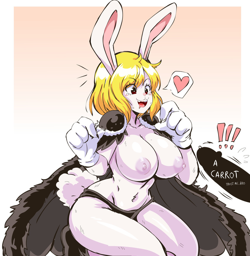 anthro big_breasts blonde_hair border breasts cape clothed clothing disembodied_penis duo erection female female_focus genitals gloves gradient_background hair handwear heart_symbol male male/female nipples penis silhouette simple_background solo_focus white_border lewdamone one_piece carrot_(one_piece) lagomorph leporid mammal rabbit digital_media_(artwork) hi_res shaded