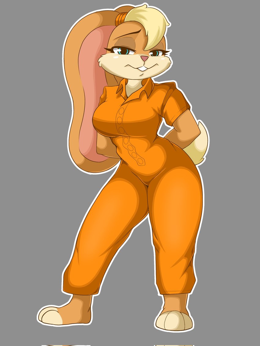 3_toes anthro barefoot big_breasts blue_eyes breasts buckteeth cuff_(restraint) feet female handcuffs long_ears metal_cuffs orange_jumpsuit paws plantigrade prison_uniform restraints solo tail teeth toes theorangepumpkin looney_tunes warner_brothers lola_bunny lagomorph leporid mammal rabbit 3:4 hi_res