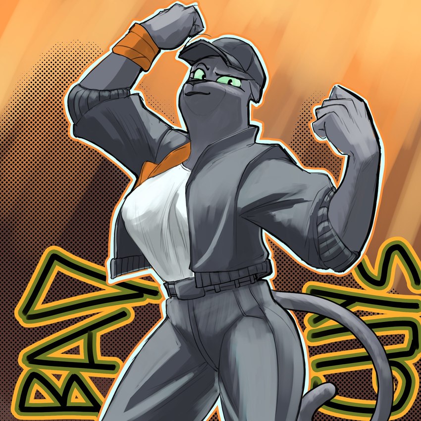 abstract_background anthro baseball_cap black_eyes clothing eyelashes female fingers flexing flexing_bicep flexing_both_biceps fur green_sclera grey_body grey_clothing grey_fur grey_jacket grey_topwear hat headgear headwear jacket long_tail looking_at_viewer smile solo tail topwear chervyarts dreamworks the_bad_guys kitty_kat_(the_bad_guys) felid mammal pantherine snow_leopard 1:1 2024 digital_drawing_(artwork) digital_media_(artwork) hi_res