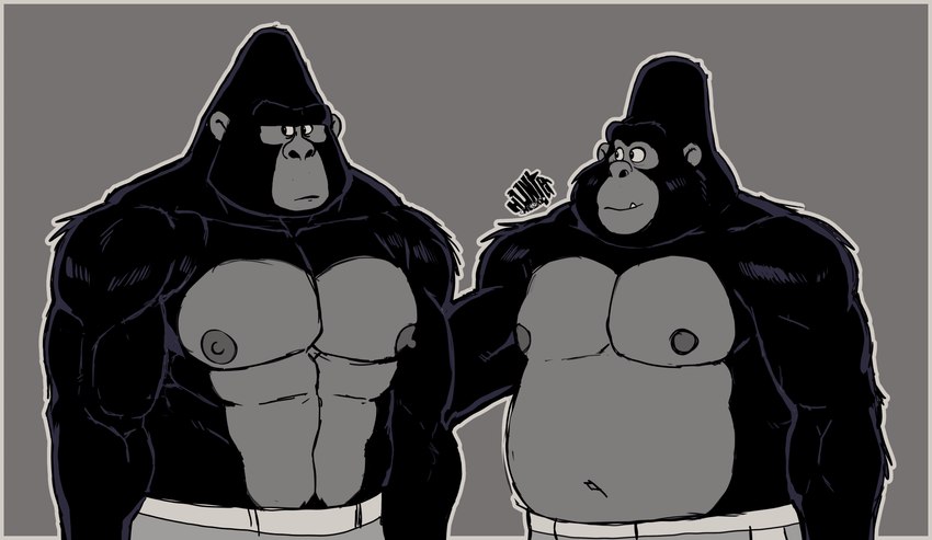 anthro black_body black_fur bottomwear boxing boxing_shorts boxing_trunks burglar clothed clothing criminal duo fur gang gangster male male/male manly muscular muscular_male patting_back pecs robber shirtless shirtless_anthro shirtless_male shorts side_eye smile smiling_at_another smiling_at_partner sport stocky thief thug topless topless_anthro topless_male training hunter-husky illumination_entertainment sing_(movie) barry_(sing) stan_(sing) ape gorilla haplorhine mammal primate hi_res