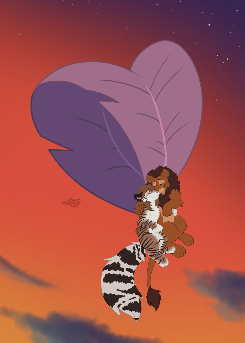 anthro cloud duo eyes_closed female flying heart_symbol leaf love male romantic romantic_couple sky star upendi naoto disney the_lion_king felid lion mammal pantherine tiger absurd_res hi_res