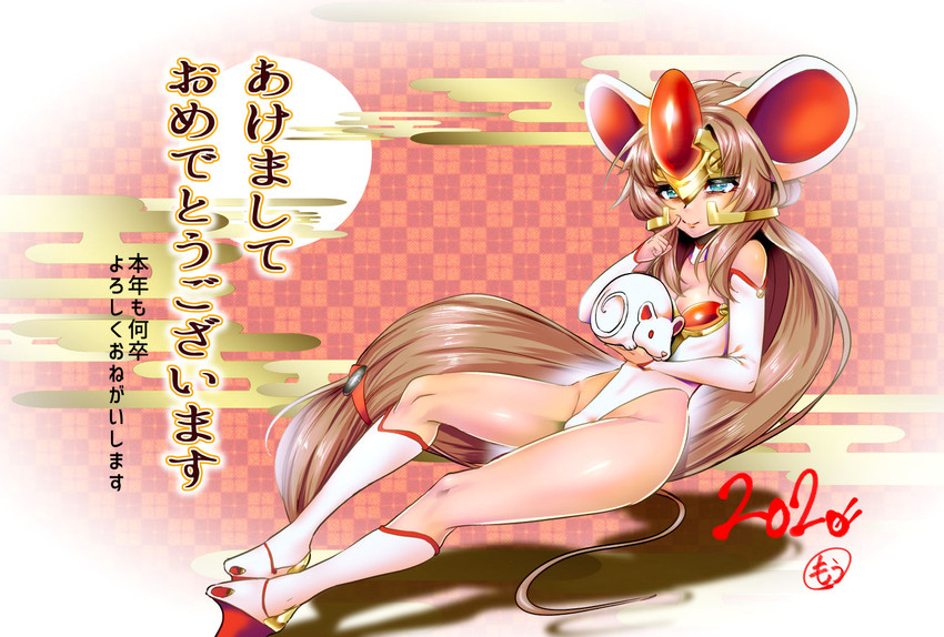 blue_eyes brown_hair female gold_(metal) gold_jewelry hair holding_object jewelry long_hair smile solo text mou3dayo animal_humanoid humanoid mammal mammal_humanoid mouse_humanoid murid murid_humanoid murine murine_humanoid rodent rodent_humanoid 2020 japanese_text