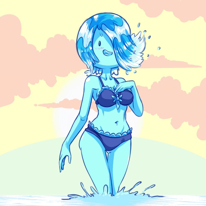 bikini blue_hair blush clothed clothing cloud female goo_hair hair liquid_hair looking_at_viewer navel not_furry one_eye_closed open_mouth outside pseudo_hair sea sky smile solo sun swimwear topless two-piece_swimsuit water wink plagueofgripes adventure_time cartoon_network unnamed_water_nymph_(at) elemental_creature elemental_humanoid humanoid nymph water_creature water_humanoid water_nymph 1:1 2015 hi_res