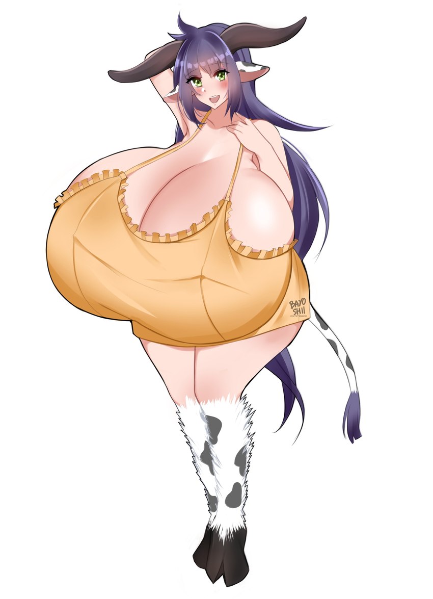 big_breasts blush breasts cleavage clothed clothing female huge_breasts hyper hyper_breasts legwear looking_at_viewer solo thick_thighs thigh_highs wide_hips bayoshii animal_humanoid bovid bovid_humanoid bovine bovine_humanoid cattle_humanoid humanoid mammal mammal_humanoid absurd_res hi_res