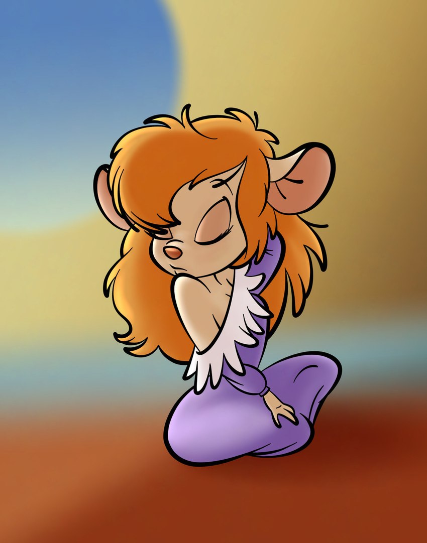 anthro awakening awaking big_breasts big_butt breasts butt cleavage clothed clothed_anthro clothed_female clothing eyelashes eyes_closed female fingers hair hand_behind_head messy_hair no_bra red_hair sitting solo thick_thighs toony wide_hips stanmort chip_'n_dale_rescue_rangers disney gadget_hackwrench mammal murid murine rodent hi_res