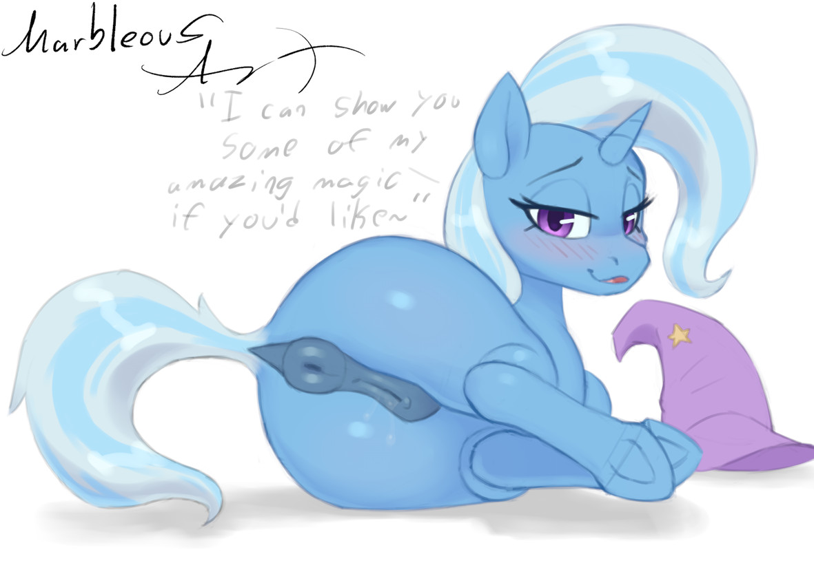 accessory anatomically_correct anatomically_correct_anus anatomically_correct_genitalia anatomically_correct_vulva animal_genitalia animal_vulva anus aroused aroused_face aroused_smile bedroom_eyes big_butt blue_body blue_butt blue_fur blue_legs blue_mane blue_tail blue_thighs blush blush_lines bodily_fluids body_blush butt butt_blush butt_focus clothing dark_anus darkened_anus darkened_genitalia darkened_vulva dialogue dripping equine_anus equine_ears equine_genitalia equine_vulva eyebrows eyelashes female feral fur genital_fluids genitals glistening glistening_anus glistening_body glistening_butt glistening_eyes glistening_genitalia glistening_hair glistening_legs glistening_tail glistening_thighs gold_star grey_hair grey_mane grey_tail hair half-closed_eyes hat headgear headwear highlights_(coloring) hooves horn huge_butt long_eyelashes looking_at_viewer looking_back looking_back_at_viewer mane multicolored_body multicolored_hair multicolored_tail narrowed_eyes offering_sex offering_to_viewer open_mouth presenting presenting_anus presenting_hindquarters presenting_vulva puffy_anus purple_clothing purple_eyes purple_hat purple_headwear quadruped raised_eyebrow raised_tail rear_view requesting seducing_viewer seductive sex_request simple_background small_ears smile smiling_at_viewer solo star tail talking_to_viewer text tongue vaginal_fluid_drip vaginal_fluid_string vaginal_fluids vaginal_fluids_on_leg vaginal_fluids_on_vulva vulva white_background conditional_dnp marbleous friendship_is_magic hasbro my_little_pony mythology trixie_(mlp) equid equine horse mammal mythological_creature mythological_equine pony unicorn