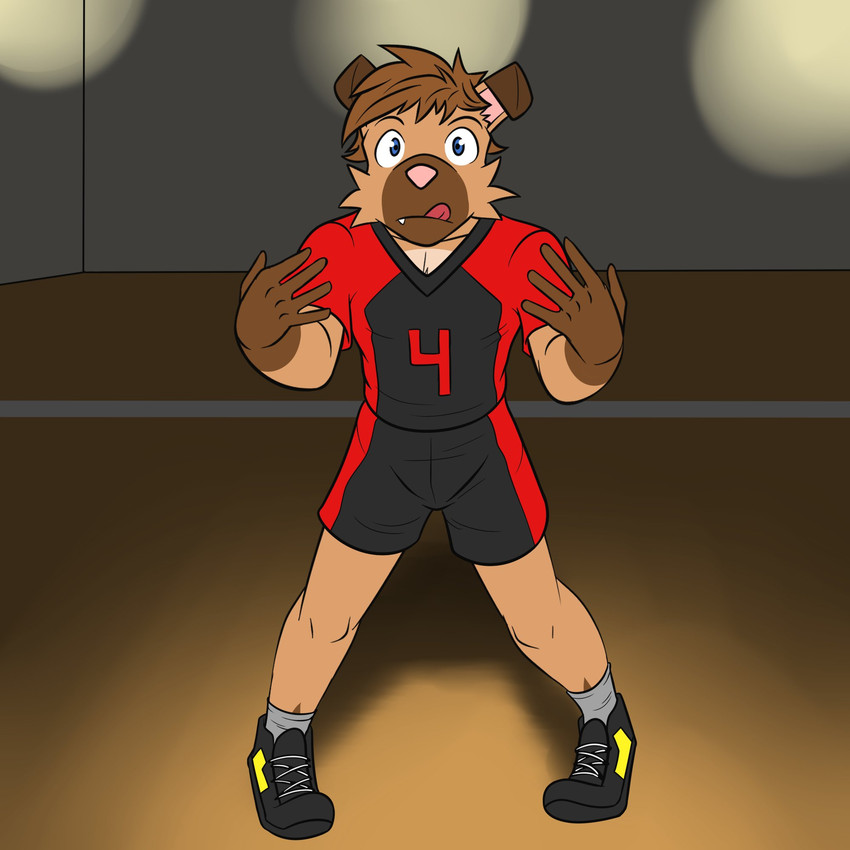 anthro anthrofied blep bottomwear clothed clothing fully_clothed male shirt shorts solo sport sportswear t-shirt tongue tongue_out topwear volleyball fuze nintendo pokemon ricky_(fuze) generation_7_pokemon pokemon_(species) rockruff 1:1 hi_res