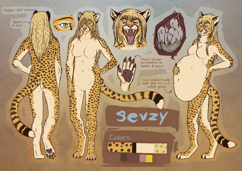 abdominal_bulge anthro belly bodily_fluids breasts female fully_inside fur hair looking_at_viewer medium_breasts open_mouth oral_vore simple_background smile solo spots text tongue vore lemondeer cheetah felid feline mammal digital_media_(artwork) english_text hi_res