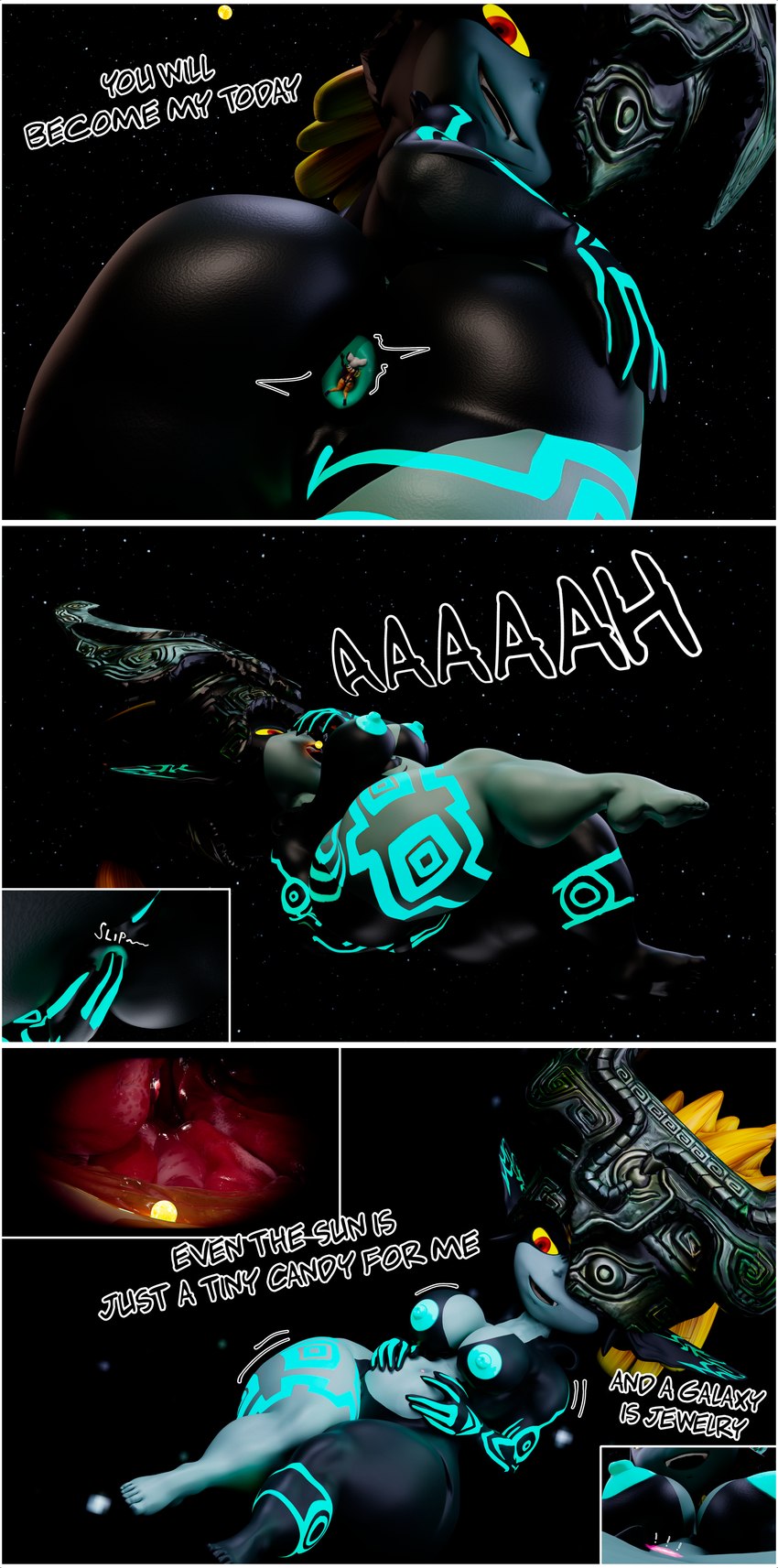 anal anal_vore anthro anus big_breasts bikini biped bodily_fluids breasts clothing colored_nails duo eyewear female female/female female_anthro female_pred fused_shadow galaxy green_eyes headgear headwear inside_stomach low-angle_view macro macro_anthro macro_female micro nails object_vore open_mouth organs planet planet_vore size_difference solo stomach stomach_acid sun sunglasses swimwear terra_macro text two-piece_swimsuit vore keynor nintendo sega sonic_the_hedgehog_(series) the_legend_of_zelda twilight_princess midna rouge_the_bat bat humanoid mammal twili absurd_res comic english_text hi_res