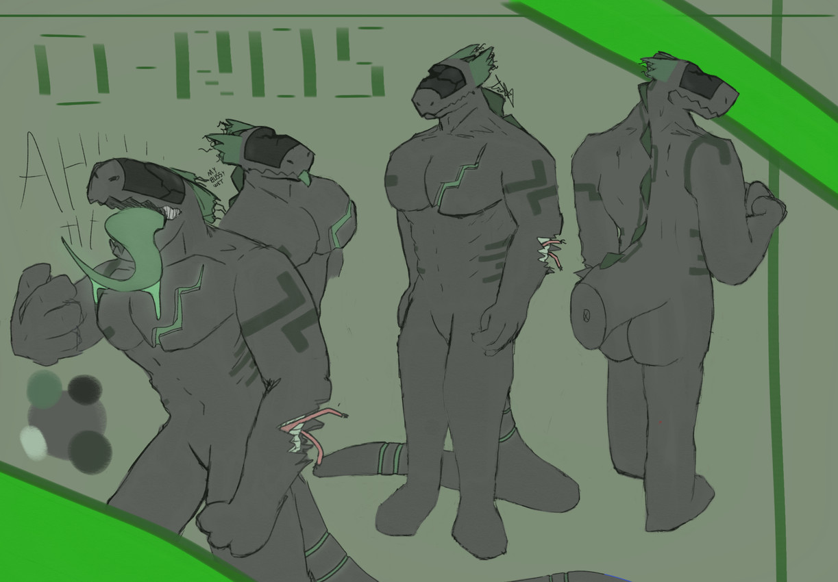 4_fingers anthro arm_markings back_markings back_spikes black_markings black_stripes black_visor blep bodily_fluids broken_arm broken_ear broken_visor butt chest_scar color_swatch colored_saliva cracked cracked_screen cracked_skin cracks dripping exposed_wires expressionless eyeless featureless_butt featureless_crotch featureless_feet featureless_legs featureless_limbs feet fingers fist front_view green_ears green_insides green_markings green_saliva green_spikes green_stripes green_tongue grey_background grey_body grey_tail jagged_mouth long_tail long_tongue machine male markings mouth_closed muscular muscular_anthro muscular_chest muscular_male no_eyebrows nude null open_mouth pecs rear_view robotic robotic_arm robotic_limb saliva saliva_drip saliva_on_tongue saliva_string scar side_view simple_background solo spiked_tail spikes spikes_(anatomy) standing striped_markings stripes tail tail_markings text tongue tongue_out torso_markings unusual_bodily_fluids unusual_saliva visor wire itsdahexo oros_(itsdahexo) android animal_humanoid humanoid reptile reptile_humanoid robot robot_anthro scalie scalie_humanoid synth_(vader-san) character_name hi_res model_sheet signature