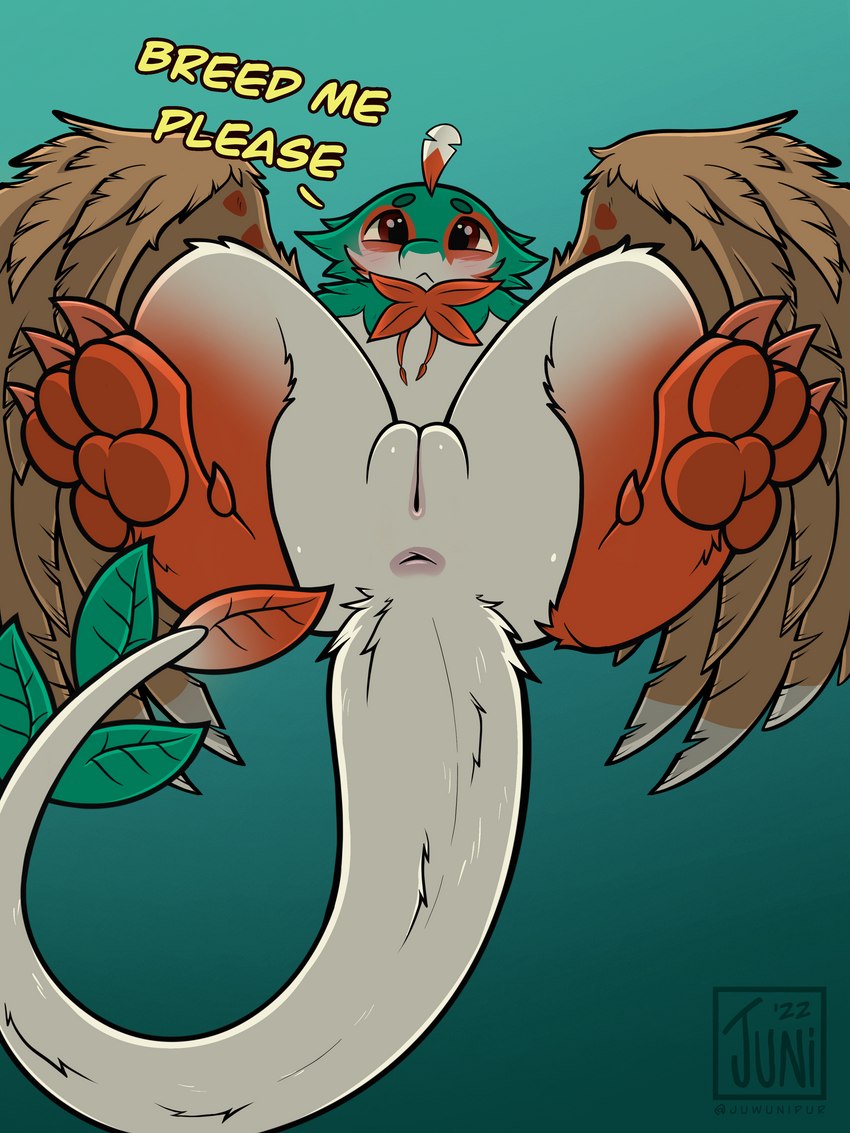 anus female genitals impregnation_request inviting looking_at_viewer lying on_back pussy solo spread_legs spreading text juwunipur nintendo pokemon decidueye dinosaur generation_7_pokemon hybrid pokemon_(species) prehistoric_species reptile scalie 3:4 absurd_res english_text hi_res