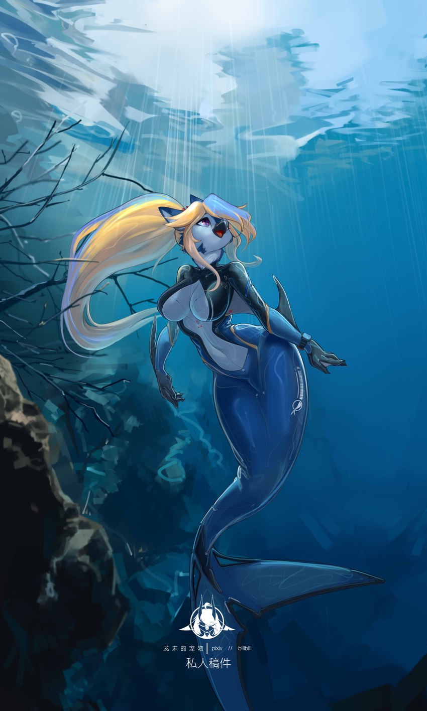 after_transformation big_breasts breasts clothed clothing female fin hair latex latex_clothing latex_skinsuit rubber_clothing skinsuit solo split_form tight_clothing transformation underwater water wetsuit shanher lidigeneer_(lidigeneer) avian bird marine merfolk absurd_res hi_res