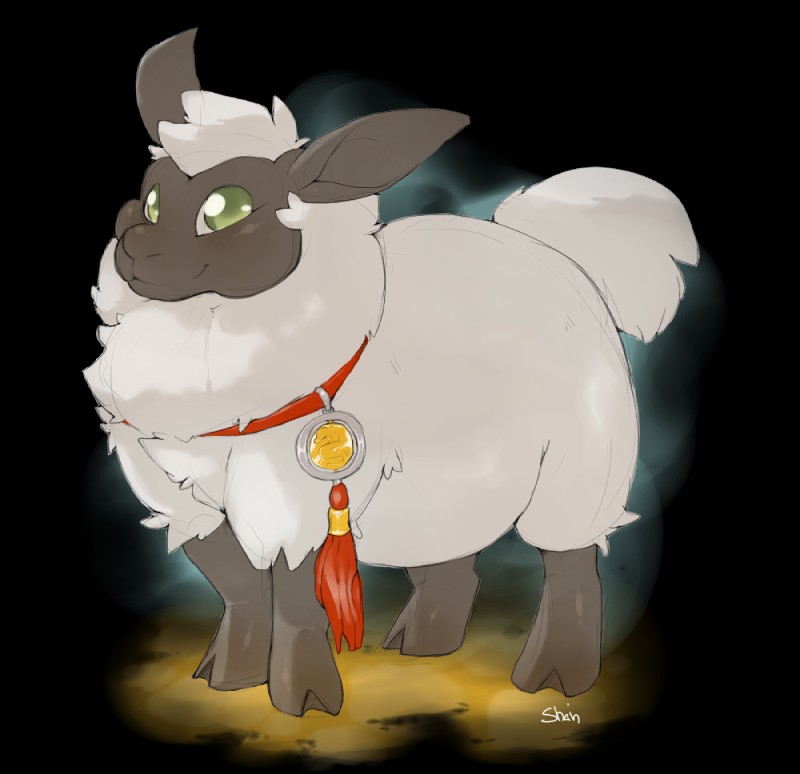 ambiguous_gender blush collar feral fur gold_medal looking_at_viewer medal smile solo standing yogoat bovid caprine domestic_sheep mammal sheep alpha_channel