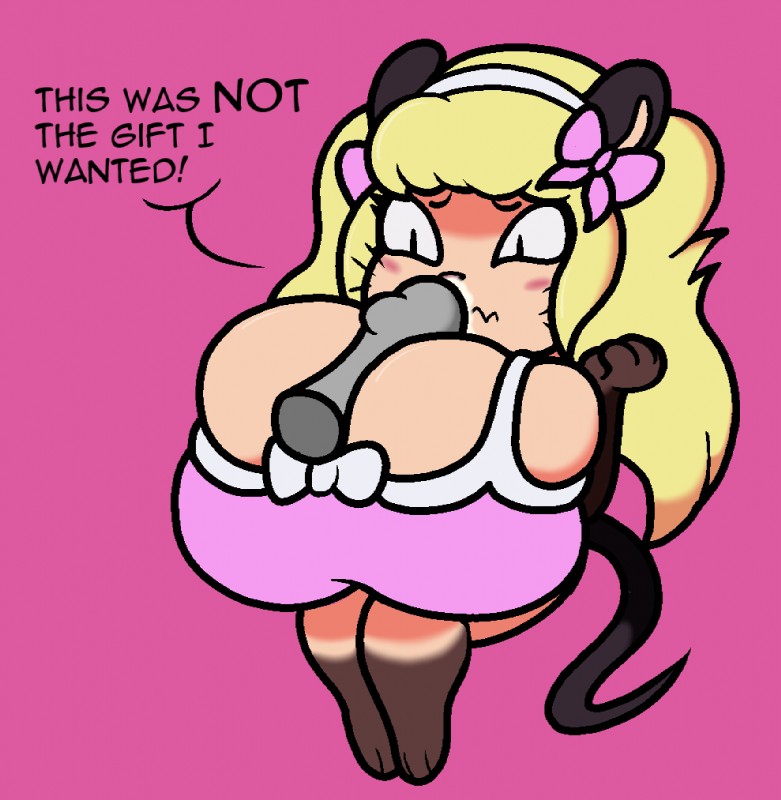 accessory annoyed anthro big_breasts blonde_hair blush bow_(feature) bow_accessory bow_ribbon breast_play breasts cleavage clothed clothing curvy_figure dialogue female genitals hair hair_accessory hair_bow hair_ribbon huge_breasts hyper hyper_breasts male male/female penis pupils ribbons sex short_stack simple_background slit_pupils solo text titfuck voluptuous mr.under tiffy_cheesecake mammal mouse murid murine rodent 2017 digital_media_(artwork) english_text