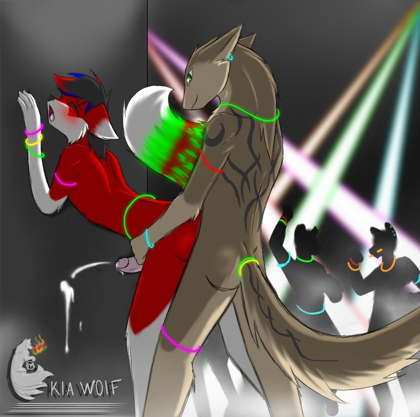 anal anal_penetration anthro duo ejaculation from_behind_position glowing glowing_tail glowstick lights male male/male nightclub nude penetration raised_tail sex tail kiathewolf27 docisco hatoma canid canine fox mammal sergal