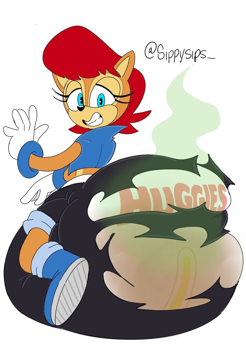 anthro clothed clothing diaper diaper_fetish diaper_under_clothing feces female pooping soiled_diaper soiling soiling_diaper solo stink_fumes torn_clothing unclean_diaper used_diaper wearing_diaper sippysips archie_comics huggies sega sonic_the_hedgehog_(archie) sonic_the_hedgehog_(comics) sonic_the_hedgehog_(series) sally_acorn chipmunk ground_squirrel humanoid mammal rodent sciurid hi_res