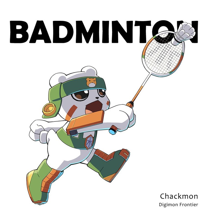 anthro badminton badminton_racket boots brown_eyes clothing footwear headgear male shoes shuttlecock snow snowman solo sport white_body op7804620 bandai_namco digimon bear digimon_(species) kumamon mammal