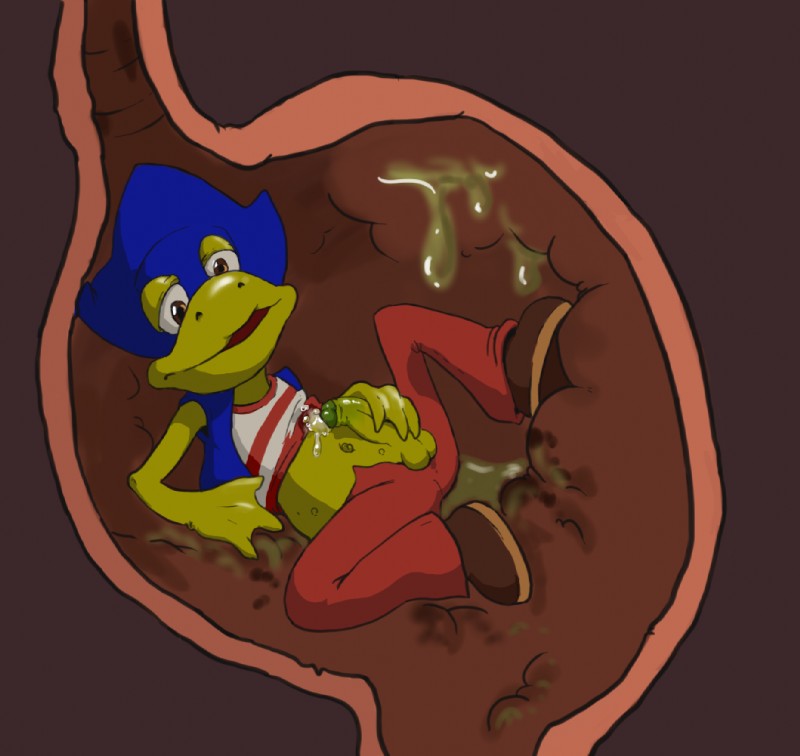 acid anthro bodily_fluids cum erection genital_fluids genitals humanoid_genitalia humanoid_penis inside_stomach internal jolly_roger male masturbating_prey masturbation masturbation_inside_body masturbation_inside_stomach organs penile penile_masturbation penis pirate solo stomach stomach_acid unseen_pred vore banjo-kazooie rareware jolly_dodger amphibian frog
