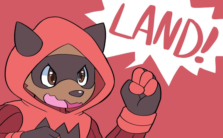 anthro clothing exclamation_point facial_markings gloves handwear head_markings hoodie male markings mask_(marking) open_mouth solo text topwear yelling imdanuki nintendo pokemon team_magma grunt_(pokemon) magma_grunt generation_3_pokemon pokemon_(species) zigzagoon english_text hi_res