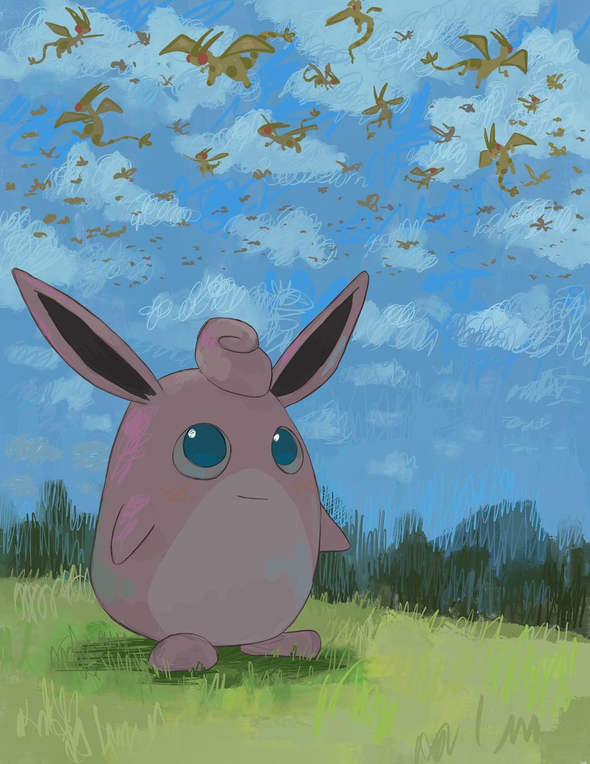 ambiguous_gender anthro flying group solo_focus 24no71 nintendo pokemon flygon generation_1_pokemon generation_3_pokemon pokemon_(species) wigglytuff hi_res