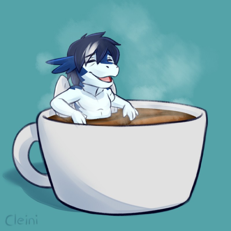 anthro beverage chibi coffee container cup happy male smile solo nameless00 mythology clei dragon mythological_creature mythological_scalie scalie windragon 1:1