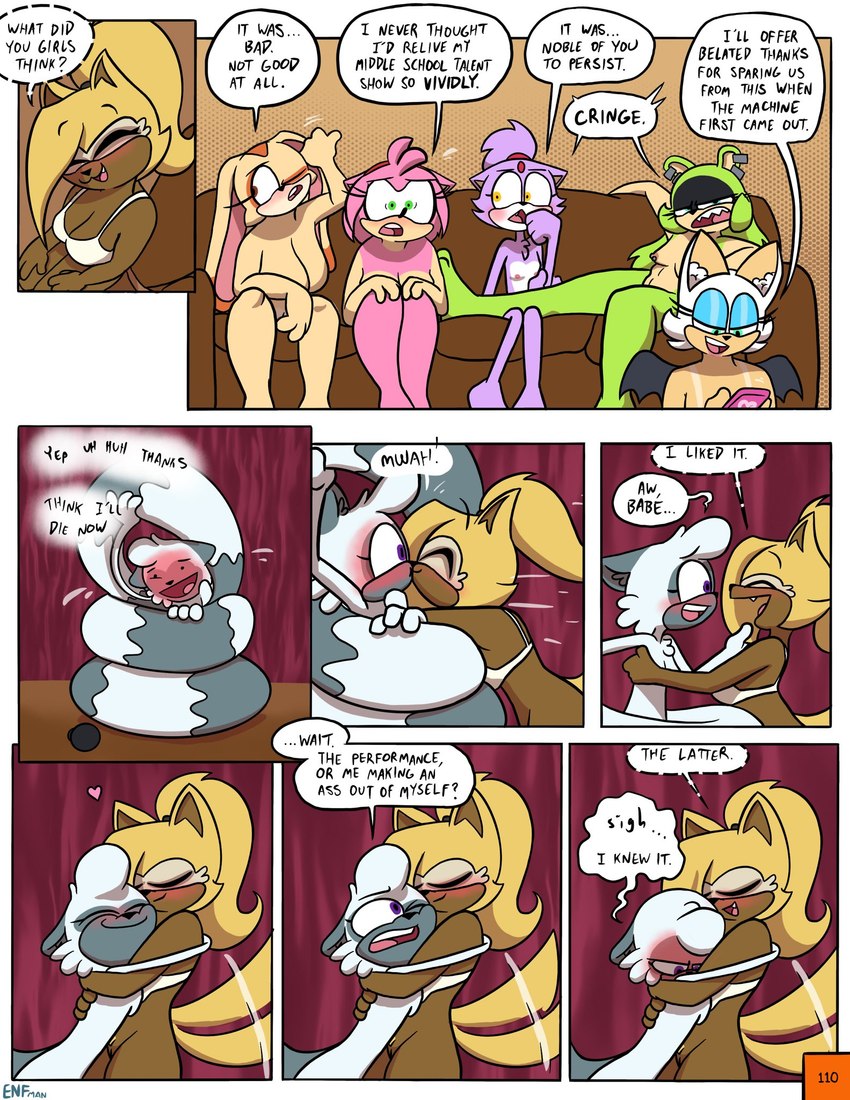 anthro blush bra breasts cellphone clothing dialogue electronics female female/female furniture genitals group hair_down kiss_on_lips nude phone smartphone speech_bubble text thick_thighs thin_calves underwear theenfman idw_publishing sega sonic_the_hedgehog_(comics) sonic_the_hedgehog_(idw) sonic_the_hedgehog_(series) amy_rose blaze_the_cat cream_the_rabbit rouge_the_bat surge_the_tenrec tangle_the_lemur whisper_the_wolf afrosoricid bat canid canine canis domestic_cat eulipotyphlan felid feline felis hedgehog lagomorph lemur leporid mammal primate rabbit strepsirrhine tenrec wolf comic english_text hi_res