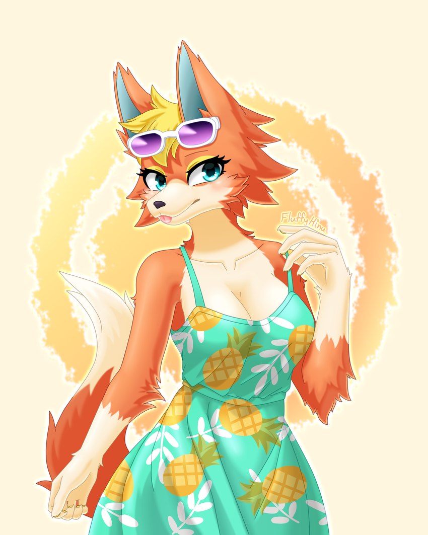 anthro blonde_hair breasts clothed clothing eyewear female fur hair looking_at_viewer orange_body orange_fur orange_tail solo sunglasses tail tongue tongue_out fluffy_hinu animal_crossing nintendo audie_(animal_crossing) canid canine canis mammal wolf 4:5 absurd_res digital_media_(artwork) hi_res