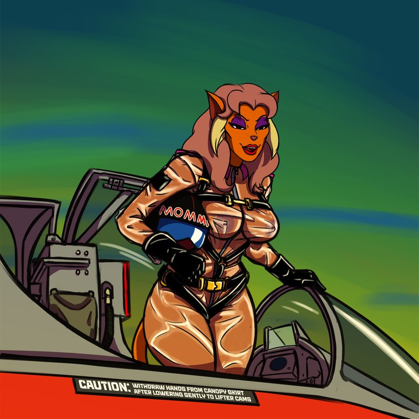 aircraft airplane anthro armor big_breasts breasts clothed clothing cockpit female flight_helmet flight_suit fur hair headgear helmet jet looking_at_viewer machine mature_anthro mature_female nipples open_mouth pilot smile solo text translucent translucent_clothing vehicle callmewritefag hanna-barbera swat_kats turmoil_(swat_kats) domestic_cat felid feline felis mammal 1:1 2022 colored colored_sketch digital_media_(artwork) english_text hi_res shaded sketch