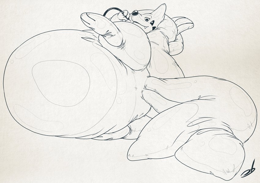 2_tails ambiguous_gender anthro belly belly_markings big_belly creases feet folds glistening glossy_body hand_behind_head holding_hose hose hose_inflation hyper inflation latex lounging lying markings multi_tail null obese on_side overweight paper_background partially_open_mouth pool_toy seam_(sewing) solo tail wrinkled_feet wrinkles stormdragonblue nintendo pokemon animate_inanimate floatzel generation_4_pokemon pokemon_(species) 2016 absurd_res hi_res line_art