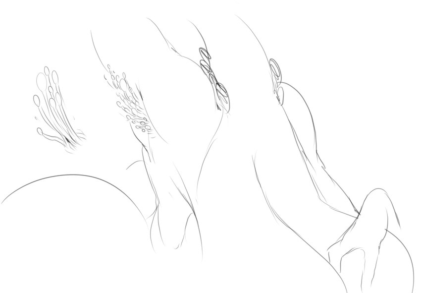 3_fingers anthro armpit_hair big_breasts body_hair breasts butt female fingers long_neck lore raised_arm solo sunibee gooze_(sunibee) alien lilibee digital_drawing_(artwork) digital_media_(artwork) hi_res monochrome sketch