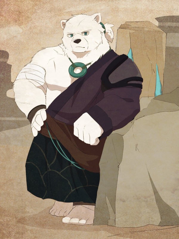 anthro clothing fur humanoid_hands male robe solo white_body white_fur 00makumakuma00 kumao sdorica crushfang_(sdorica_sunset) bear mammal polar_bear ursine 2019 3:4 hi_res