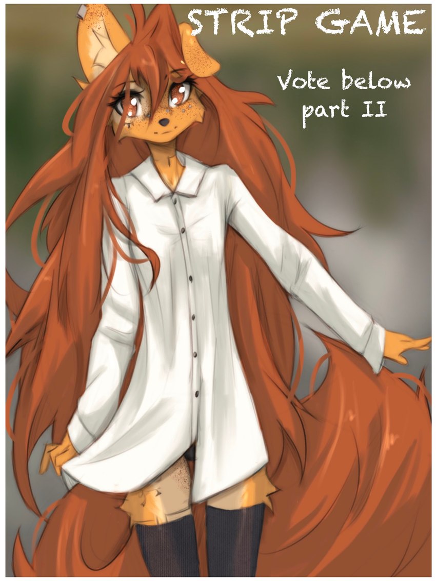 anthro brown_eyes brown_hair brown_tail clothed clothed_anthro clothed_female clothing dress_shirt ear_piercing female fingers front_view fully_clothed fully_clothed_anthro fully_clothed_female fur hair inner_ear_fluff leg_tattoo legwear long_hair long_tail looking_at_viewer neck_tattoo one_ear_up piercing shirt smile solo standing tail tan_body tan_fur tattoo text thigh_highs thigh_tattoo topwear tuft tinygaypirate apogee_(tinygaypirate) canid canine canis domestic_dog mammal 2025 3:4 digital_media_(artwork) english_text hi_res