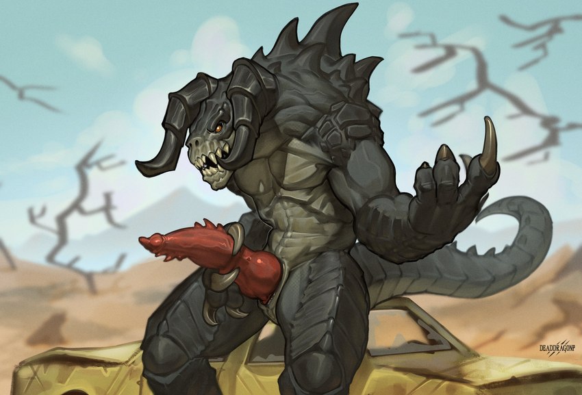 animal_genitalia animal_penis claws erection finger_claws genital_slit genitals horn knot male outside penile_spines penis presenting presenting_penis seductive sitting solo tail teeth deaddragonp fallout microsoft deathclaw scalie 2024 digital_drawing_(artwork) digital_media_(artwork) hi_res