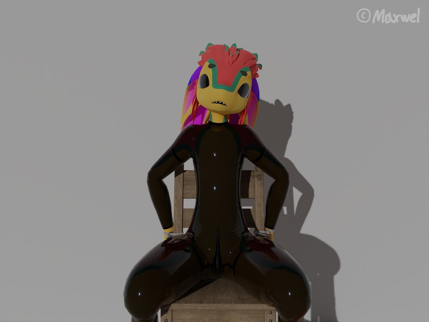 anthro bdsm biped bondage bound chair clothing ears_down furniture hair latex latex_clothing latex_skinsuit male multicolored_ears open_mouth pivoted_ears rainbow_ears red_hair rubber_clothing sitting skinsuit solo spread_legs spreading teeth tight_clothing tilting_head zip_tie maxwelavali blender_cycles red_kitters avali avian da'vali 2023 3d_(artwork) 4:3 blender_(artwork) digital_media_(artwork) hi_res