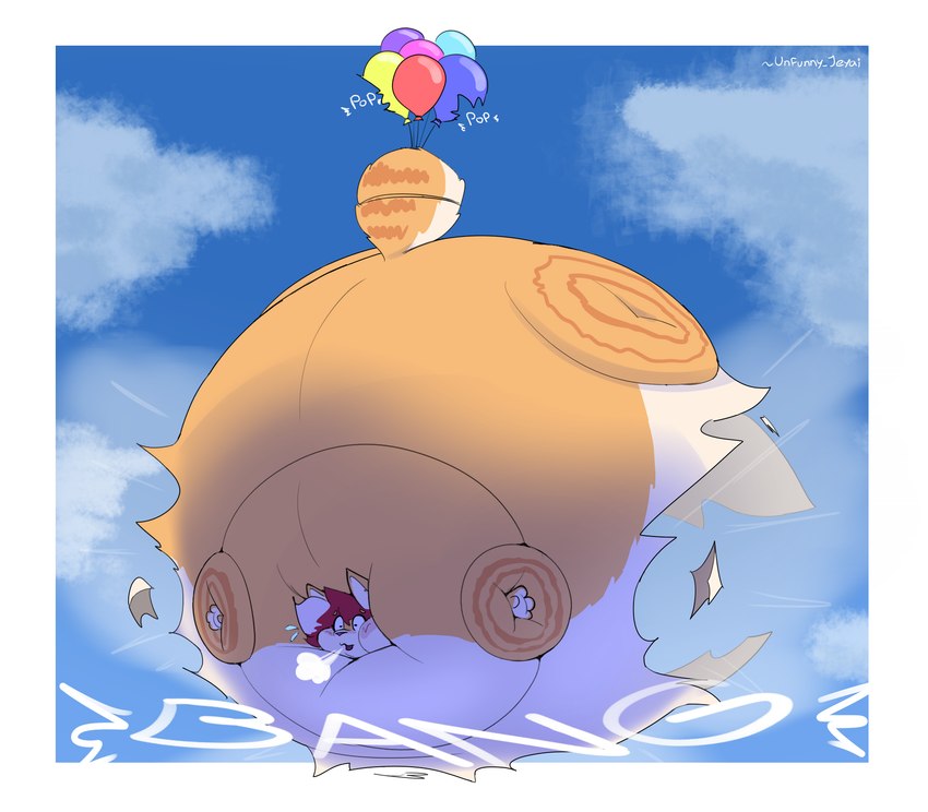 air_from_mouth anthro balloon belly belly_expansion big_belly body_inflation border bursting cloud creaking expansion floating fluffy fur helium_day helium_inflation huge_belly hyper hyper_belly hyper_inflation immobile inflatable inflation onomatopoeia orange_body orange_fur popping sky skyscape sound_effects spherical_inflation text white_border unfunny_jeyai domestic_cat felid feline felis mammal 2024 artist_name hi_res