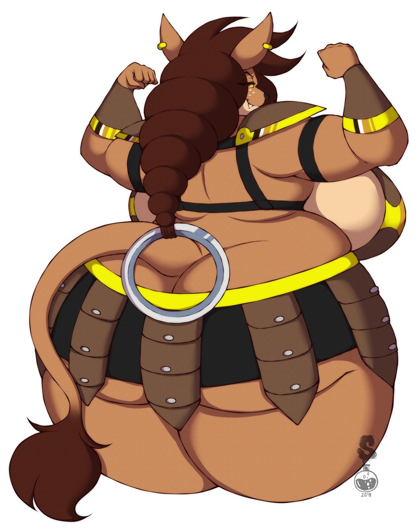 anthro barbarian bedroom_eyes biceps big_breasts big_butt bottomwear breasts brown_body brown_fur brown_hair butt butt_cleavage clothed clothing curvy_figure ear_piercing eyelashes eyelashes_through_hair female flexing flexing_bicep flexing_both_biceps fur green_eyes hair huge_breasts huge_butt long_hair long_tail looking_at_viewer looking_back multicolored_body multicolored_fur narrowed_eyes overweight overweight_anthro overweight_female piercing seductive side_boob simple_background skimpy skirt smile solo tail tan_body tan_fur thick_thighs translucent translucent_hair two_tone_body two_tone_fur underbutt voluptuous warrior white_background wide_hips yellow_sclera superix familiar_travels mocha_(familiar_travels) felid lion mammal pantherine 2019 absurd_res digital_media_(artwork) hi_res watermark