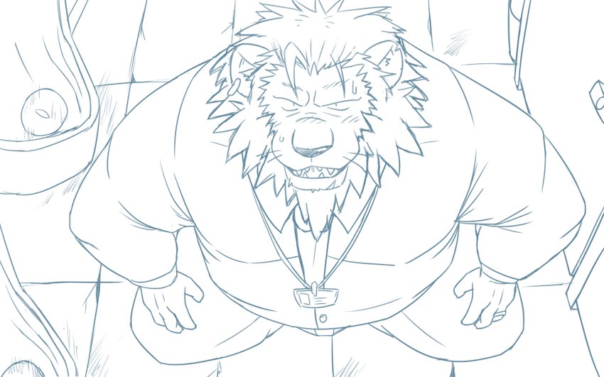 anthro bathroom belly big_belly blush bottomwear clothing detailed_background humanoid_hands kemono male overweight overweight_male pants shirt solo topwear oogamikennta felid lion mammal pantherine 16:10 2023 widescreen