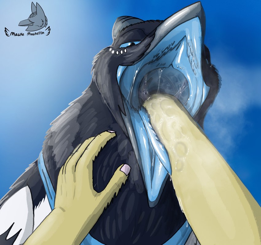 5_fingers ambiguous_gender ambiguous_pred ambiguous_prey beak black_beak black_body black_eyes black_feathers blue_kerchief blue_mouth blue_sclera blue_tongue bodily_fluids breath drooling duo feathered_wings feathers feral feral_pred fingers first_person_view gaping_mouth hand_in_mouth human_pov human_prey imminent_vore kerchief kerchief_only larger_feral looking_at_viewer looking_down low-angle_view macro mostly_nude mouth_play mouth_shot multicolored_body multicolored_feathers narrowed_eyes neckerchief neckerchief_only neckwear open_beak open_mouth oral_fisting oral_vore prey_pov saliva size_difference smaller_human tongue tongue_fetish unusual_fisting vore white_body white_feathers wings worm's-eye_view magpie_magnetism fang_(magpie_magnetism) avian bird corvid human magpie_(corvid) mammal oscine passerine 2021 absurd_res digital_media_(artwork) hi_res shaded signature