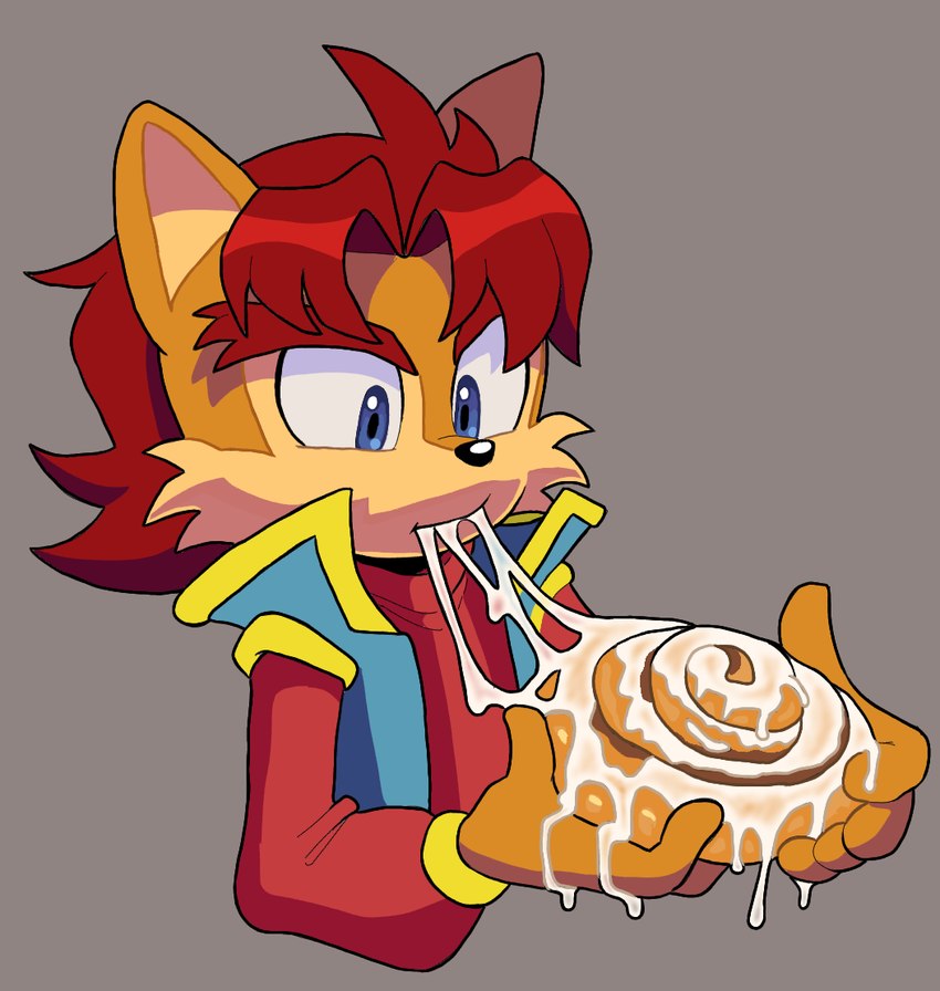 anthro blue_clothing blue_eyes blue_topwear blue_vest cinnamon_bun clothing eating eyebrows food grey_background hair male pastry red_hair simple_background solo sweater thick_eyebrows topwear vest fuckwolfamy archie_comics sega sonic_the_hedgehog_(archie) sonic_the_hedgehog_(comics) sonic_the_hedgehog_(series) elias_acorn mammal rodent sciurid tree_squirrel