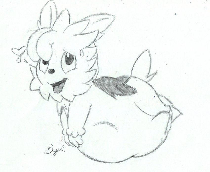 ambiguous_gender bloated digestion feral heart_symbol navel paws resting_on_belly simple_background smile solo tongue tongue_out vore bunearyk nintendo pokemon generation_5_pokemon lillipup pokemon_(species) black_and_white monochrome sketch