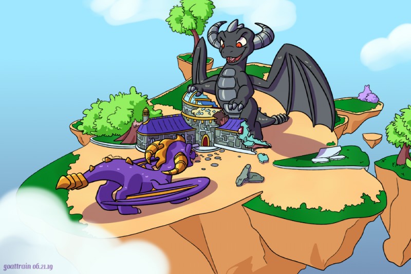 dark spyro and spyro (skylanders academy and etc) created by goattrain